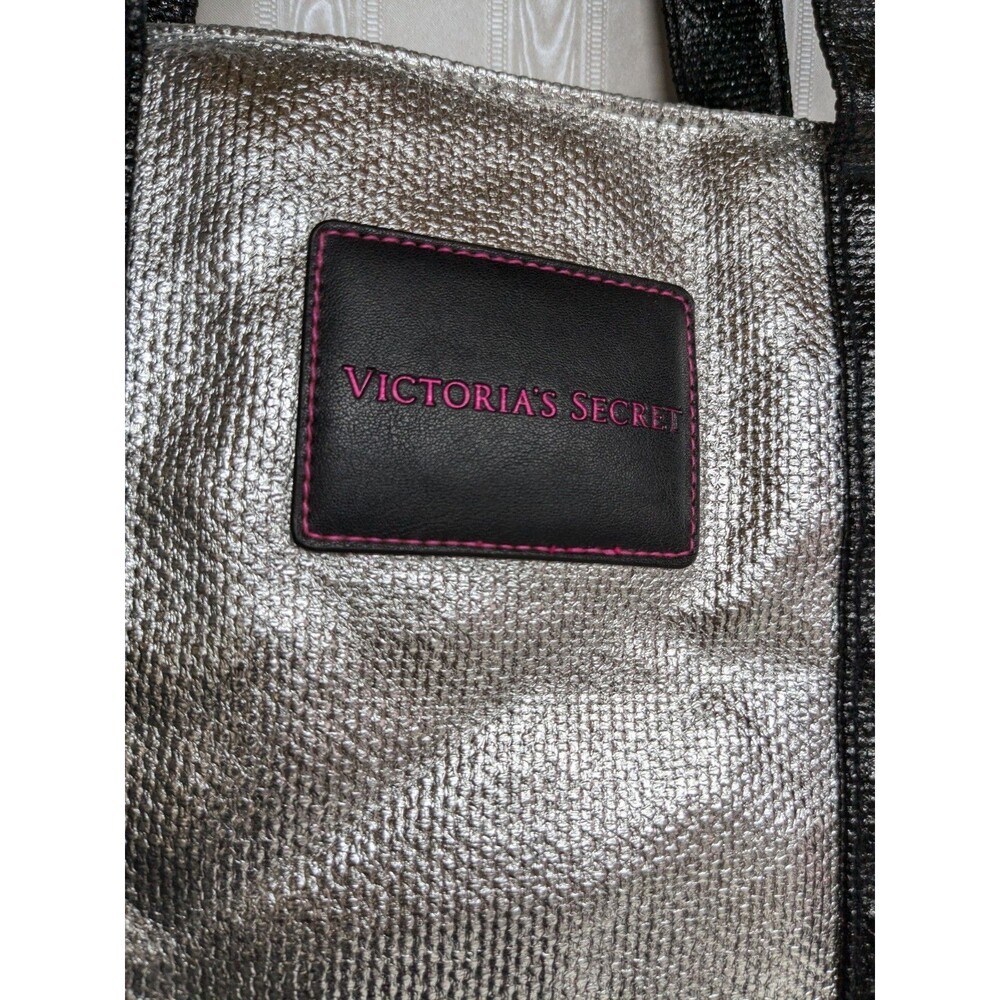 Victoria's Secret Weekender Large Tote Bag Silver 24X14 in Travel Gym Pool Beach - Picture 4 of 10